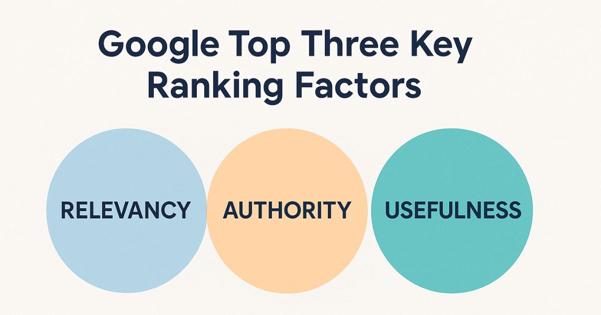 Google's Top Three Key Ranking Factors are Relevancy, Authority and Usefulness