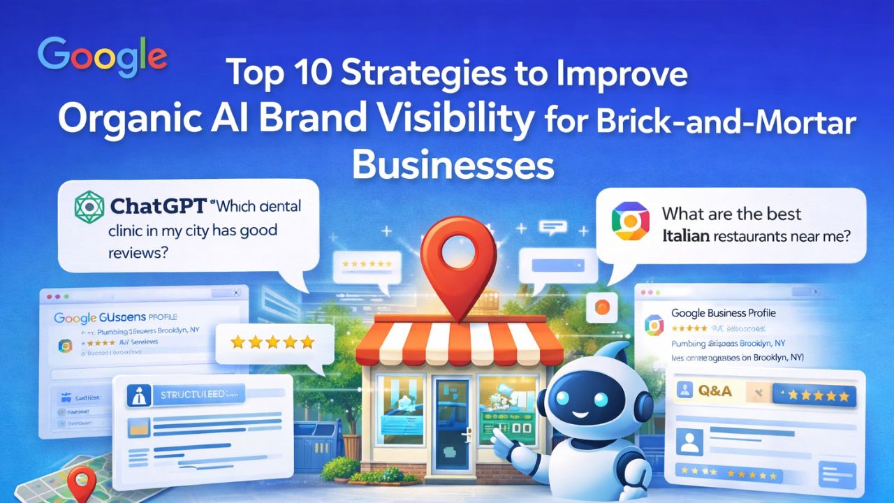 AI brand visibility for local businesses showing Google Business Profile, reviews, and AI search recommendations